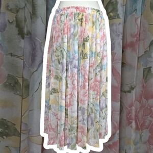 Vintage Floral Pleated Maxi Skirt Women's‎ Size 14 Pastel Boho Chic Coquette